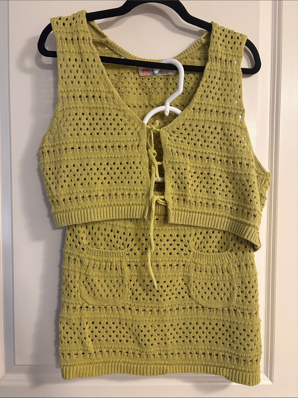 FP Beach Crochet Knit Two-Piece Swim Coverup Set - Lemon Lime Green